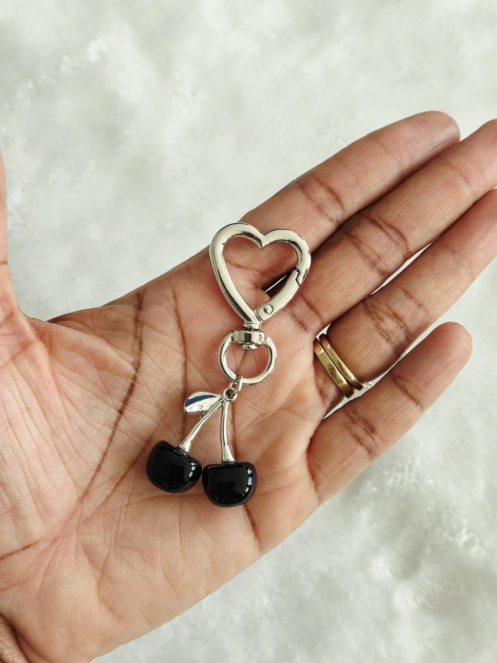 Silver Heart Keychain with Black Cherry Bag Charm